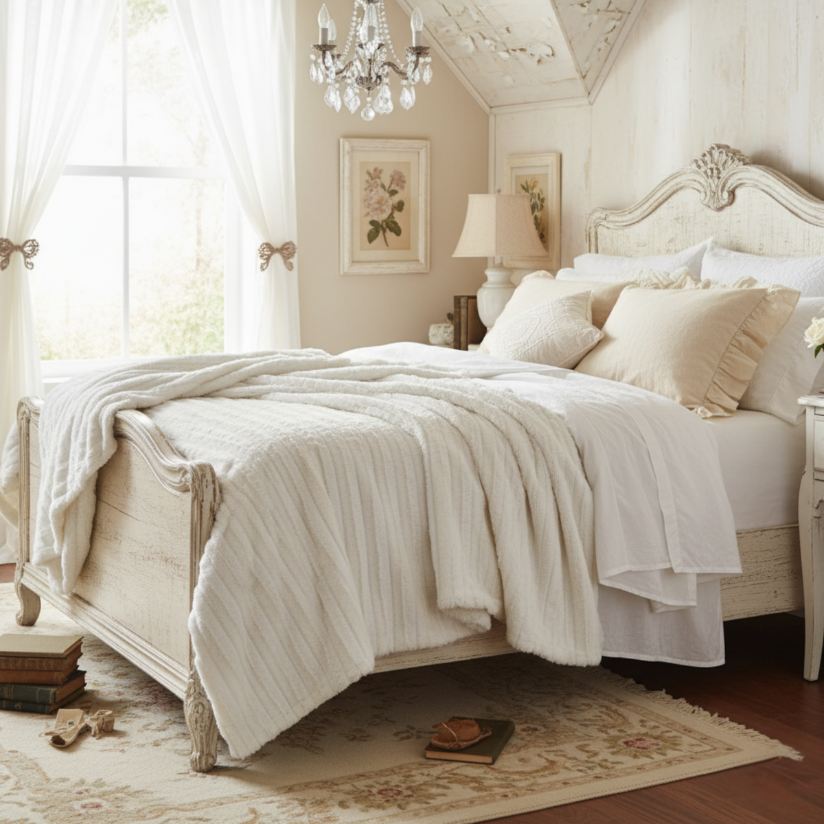 Ivory Faux Fur Sherpa Throw Blanket