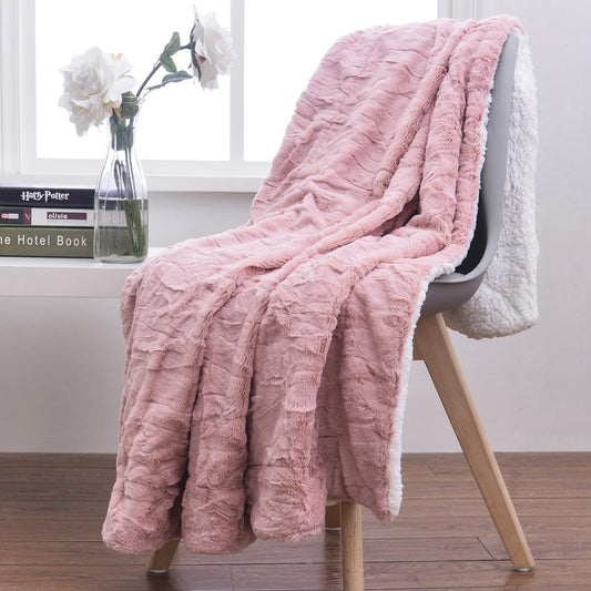 Dusty Pink Faux Fur Throw Blanket