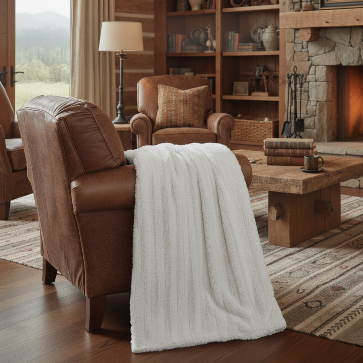 Ivory Faux Fur Sherpa Throw Blanket