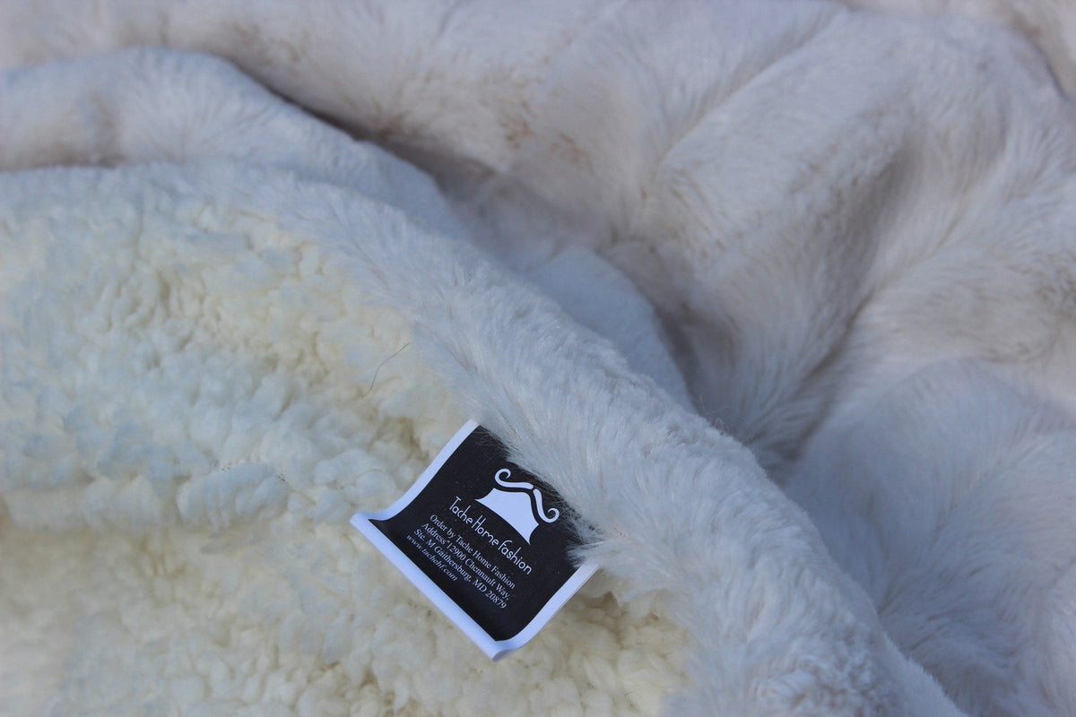 Ivory Faux Fur Sherpa Throw Blanket