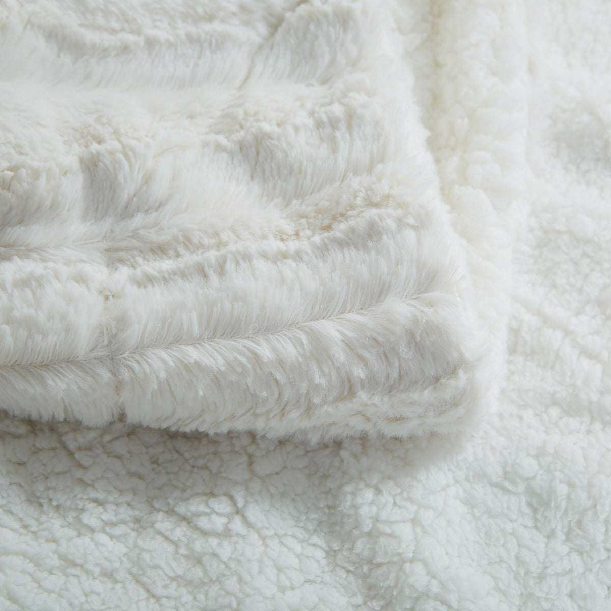 Ivory Faux Fur Sherpa Throw Blanket