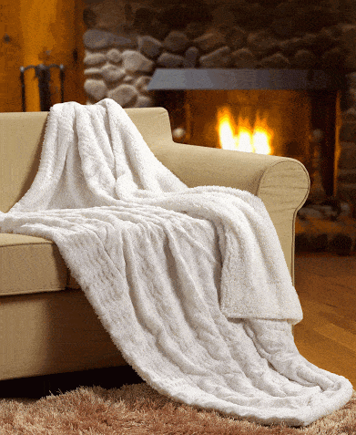 Ivory Faux Fur Sherpa Throw Blanket